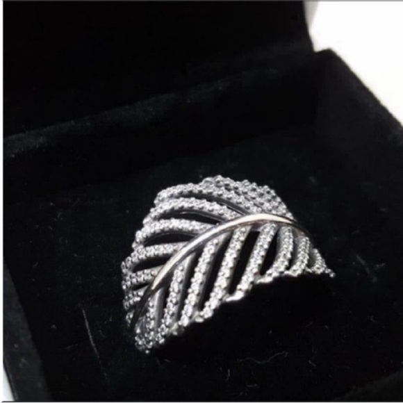 Sterling Silver Ring Leaf Pandora CZ Bling NEW Size 7 - Picture 5 of 13